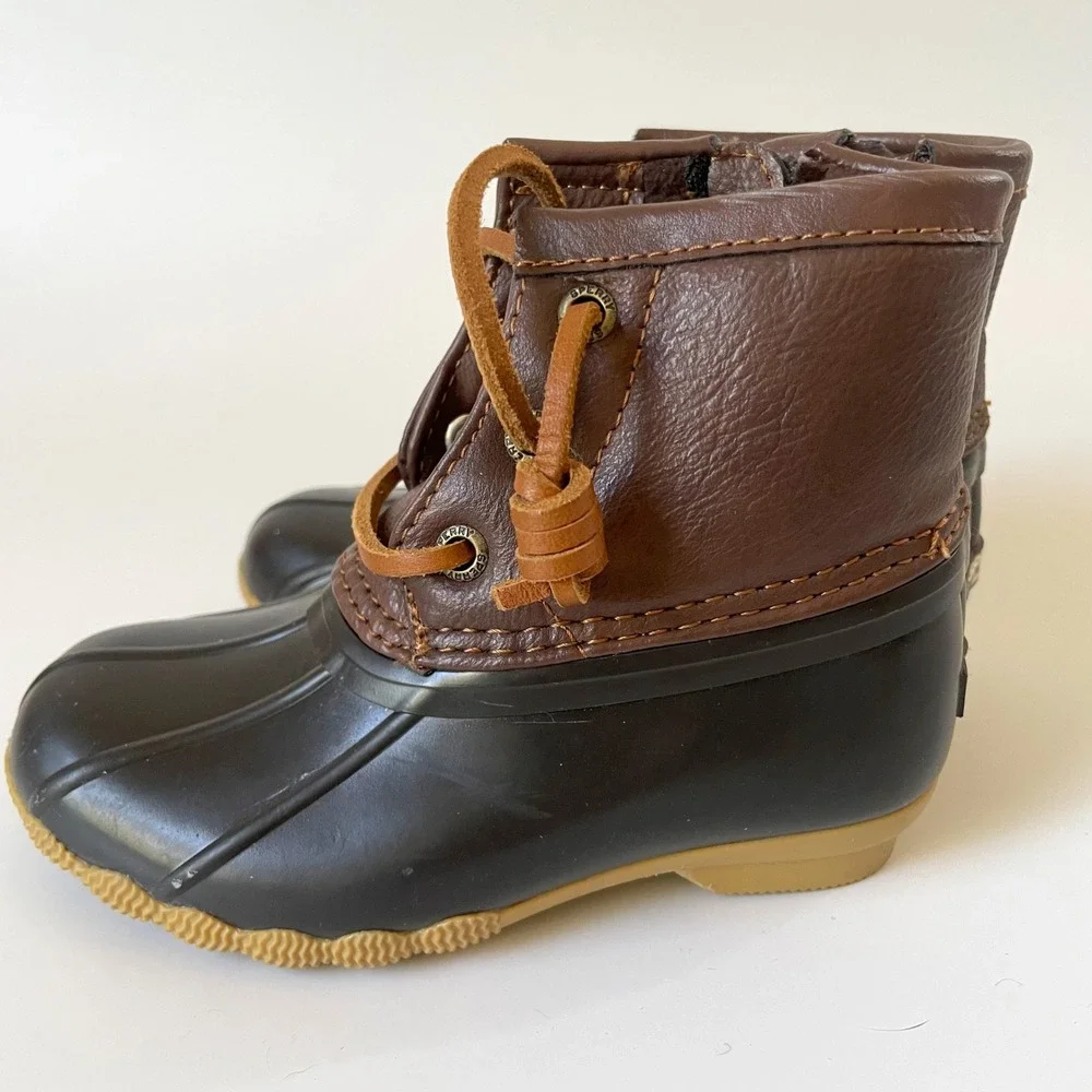 Sperry Kids Saltwater Duck Boots Brown Black Rain Boots Size 8M Toddler Preppy